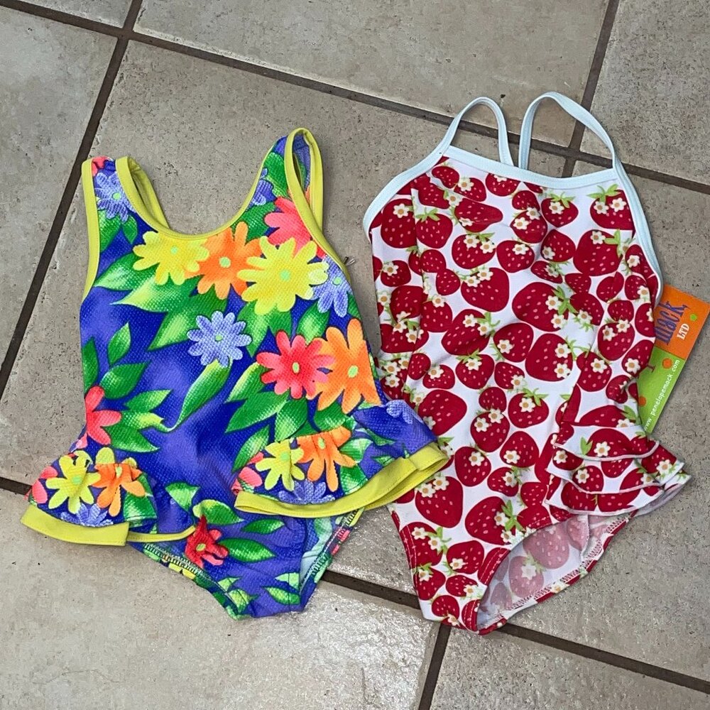 NWT PENELOPE MACK Strawberry & BANANA CABANA Flower 2 Swim Suits 18 mont…